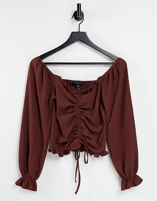 Tops New Look ruched front top in light brown 