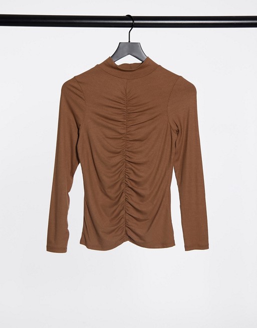 New Look ruched front turtle neck in brown