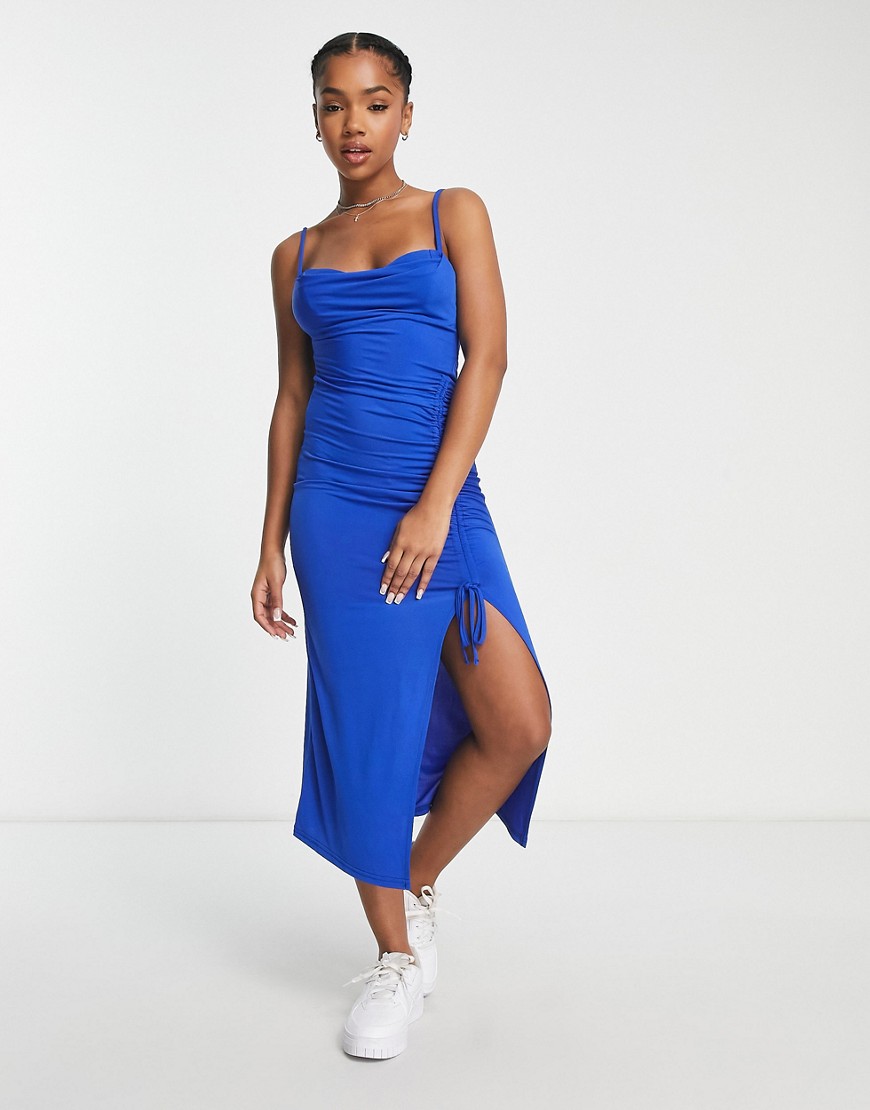 New Look ruched midi dress in blue-Black
