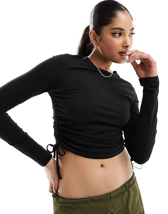 New Look - ruched side long sleeve top in black