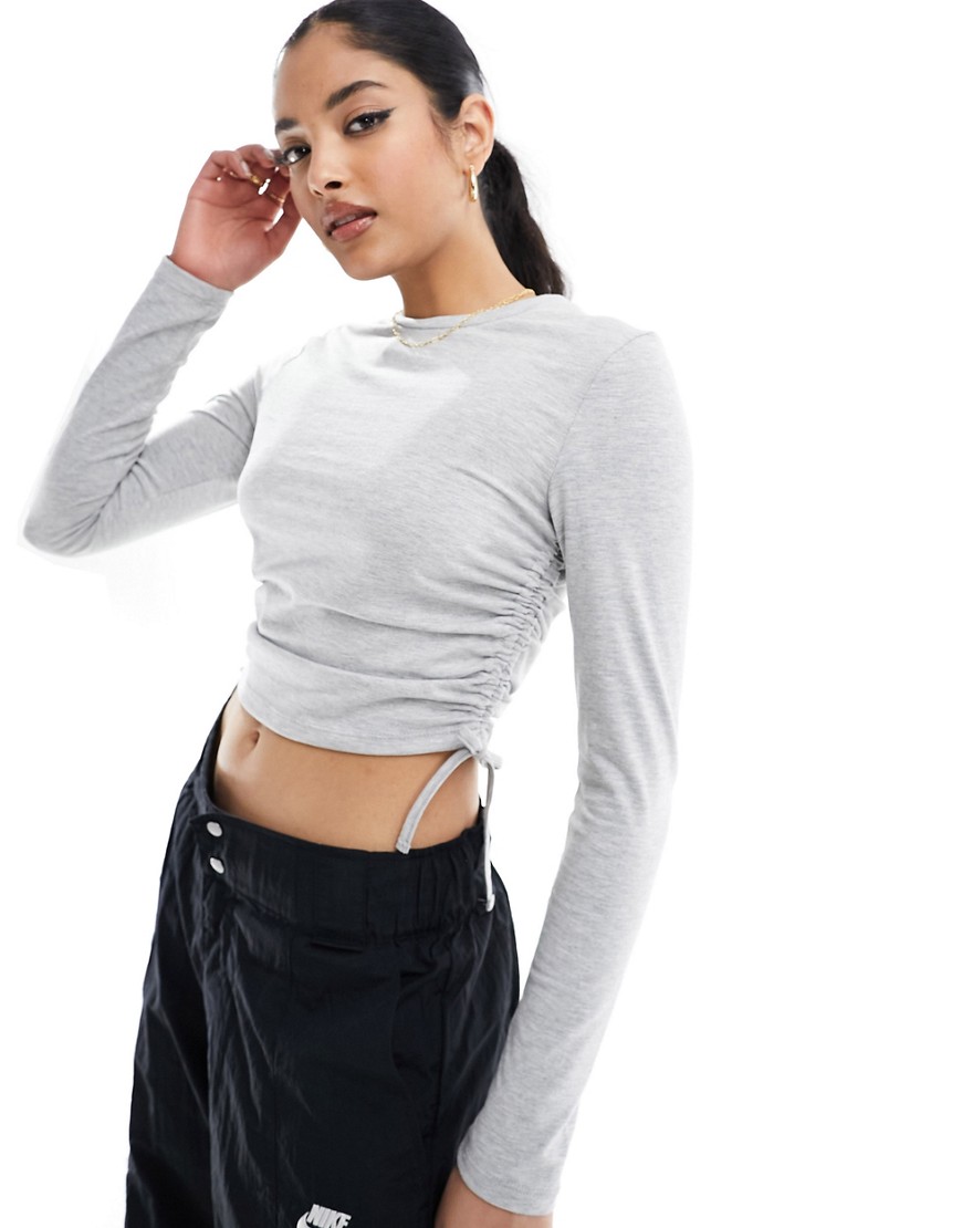 New Look ruched side long sleeve top in grey