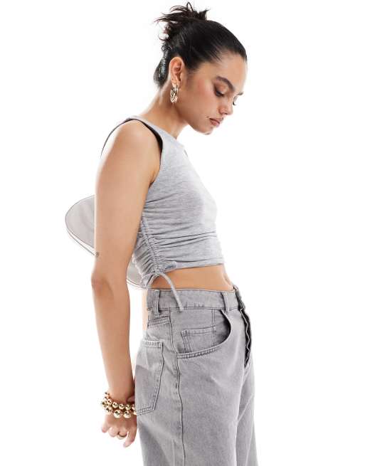 New Look ruched side singlet in grey