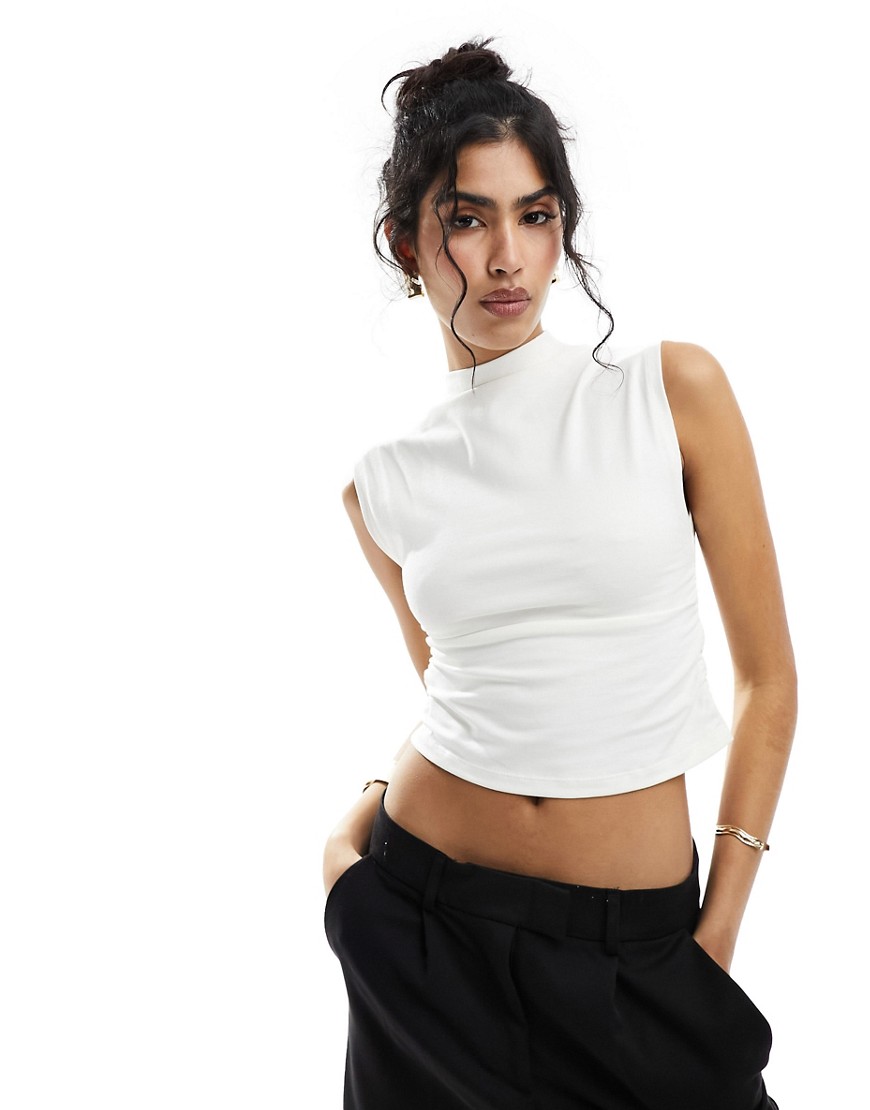 New Look ruched side tank top in off white