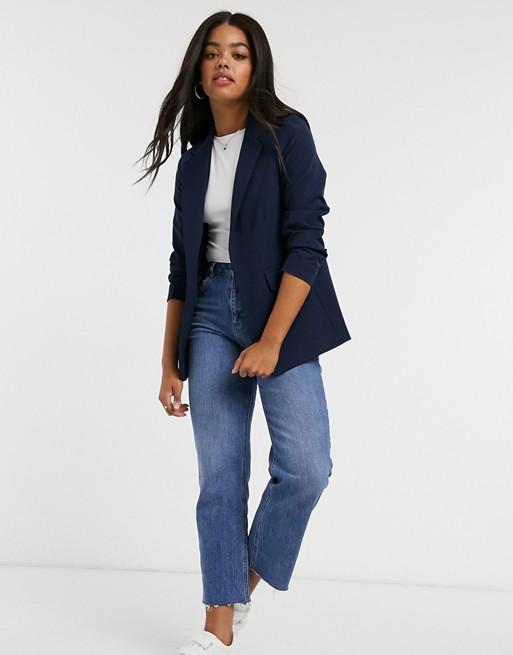 New Look ruched sleeve blazer in navy