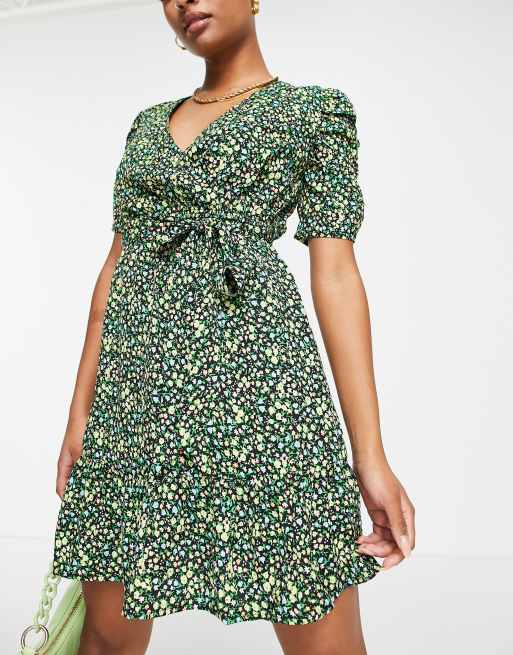 New look green clearance floral wrap dress