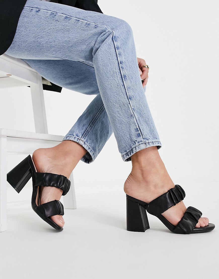 New Look ruched strap mid heeled mule in black