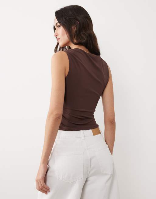 New Look ruched trim detail top in chocolate brown, 2 of 4