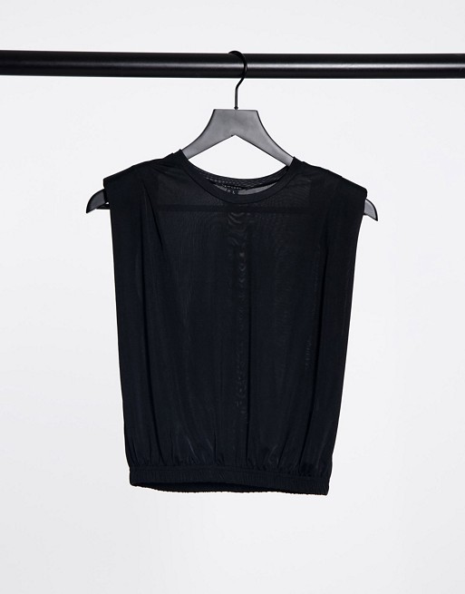 New Look ruched waist top with shoulder pads in black