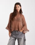 [New Look] New Look ruffle chiffon blouse in brown 6 27 - dark brown