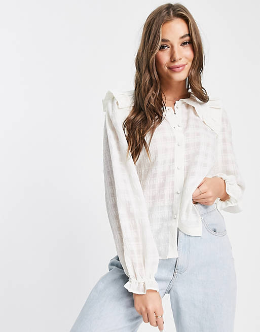 Tops Shirts & Blouses/New Look ruffle collar shirt in off white 