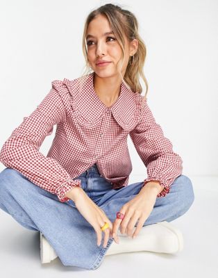 New Look ruffle collar shirt in red gingham