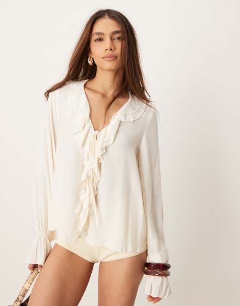 New Look ruffle front blouse in off white - view 1