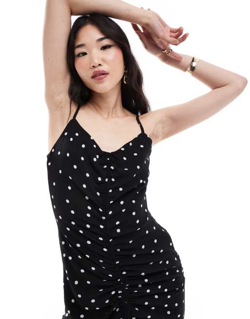 New Look ruffle midi dress in black spot, 2 of 4