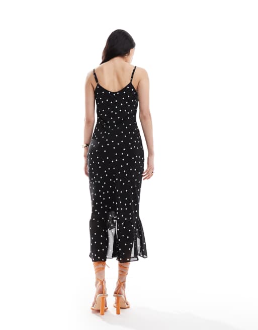 New Look ruffle midi dress in black spot, 4 of 4