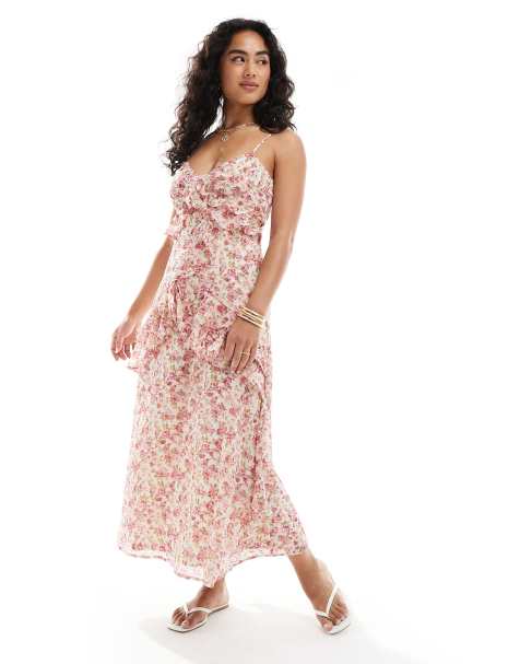 New Look ruffle midi dress in cream floral - view 1