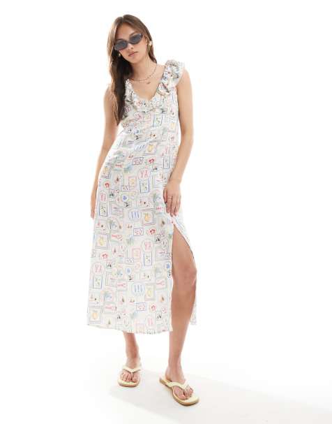 New Look ruffle midi dress in lobster print - view 1