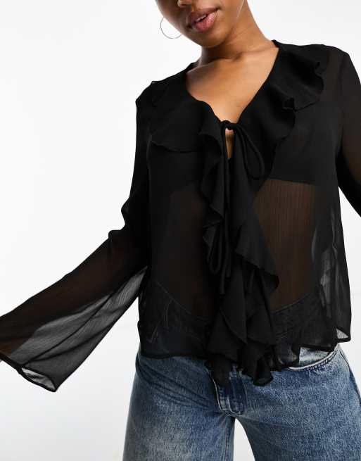 ruffle neck blouse long sleeve