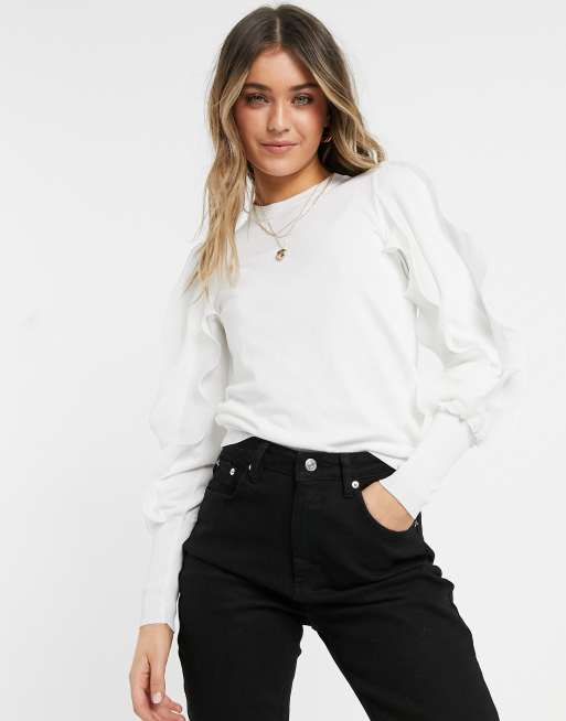 White ruffle 2025 sleeve sweater