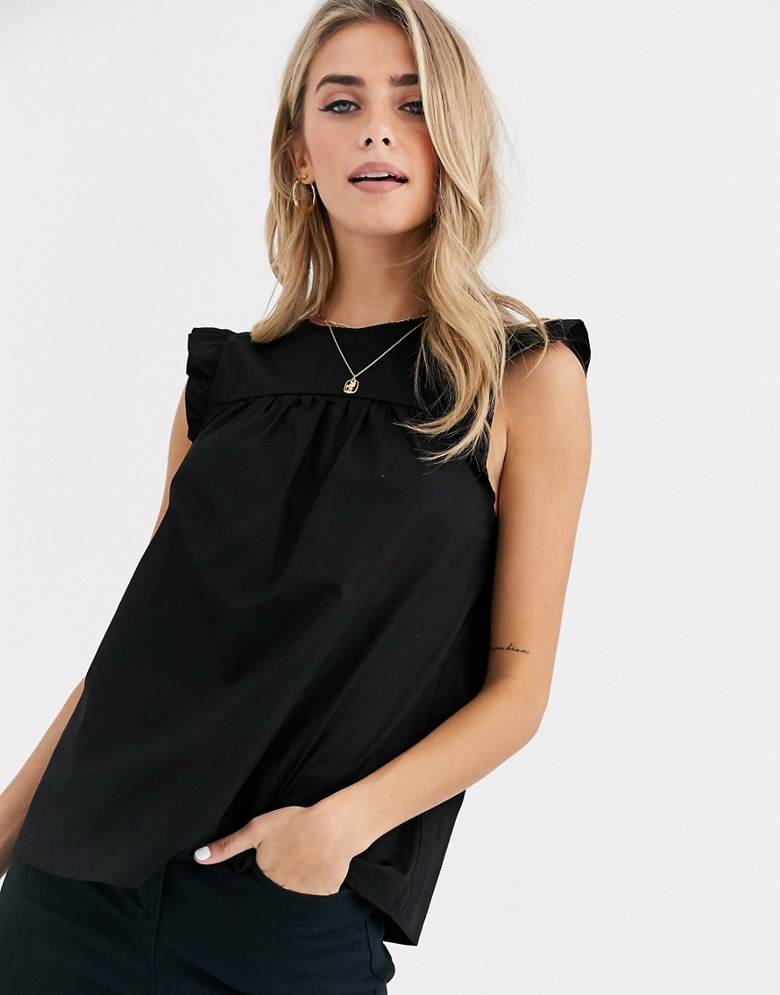 New Look ruffle smock front top in black