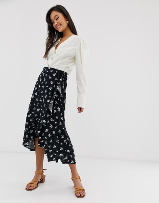 Ruffle wrap midi hot sale skirt