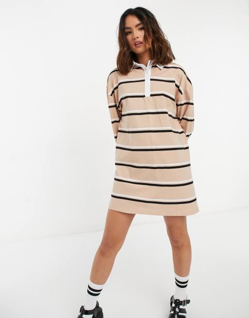 New Look rugby collar sweatshirt dress in brown stripe | ASOS