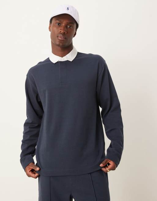 New Look - Rugbypolo met lange mouwen in marineblauw, deel van co-ord set