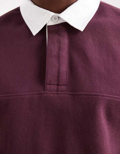 New Look - Rugbyshirt met polokraag in donker bordeauxrood, 3 van 5