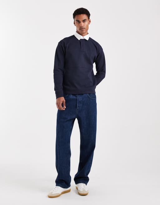 New Look - Rugbyshirt met polokraag in marineblauw, 2 van 5