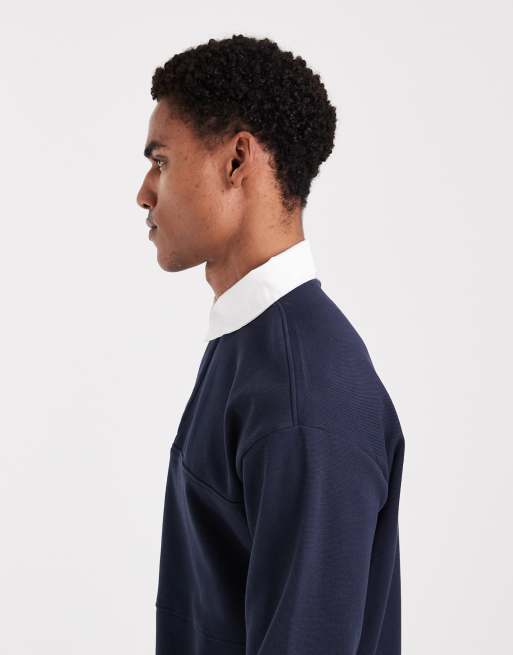 New Look - Rugbyshirt met polokraag in marineblauw, 4 van 5