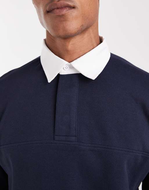 New Look - Rugbyshirt met polokraag in marineblauw, 5 van 5