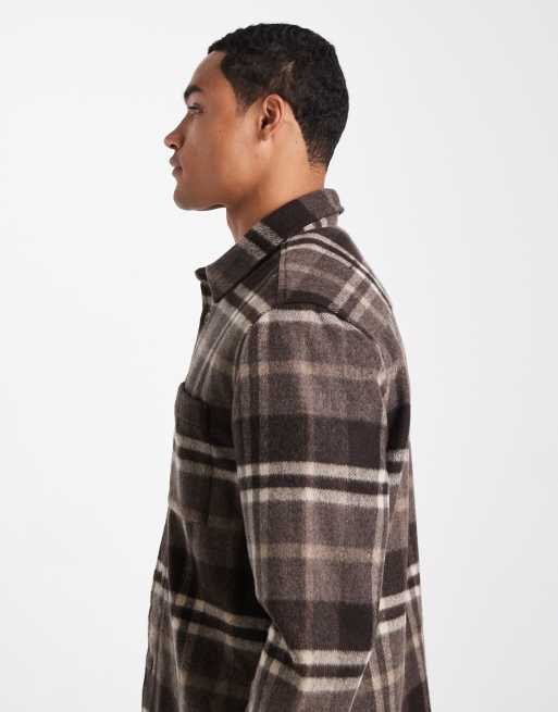 New Look - Ruimvallend geruit overshirt in bruin, 4 van 5