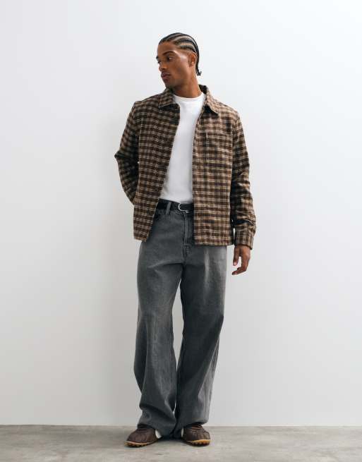 New Look - Ruimvallend geruit overshirt in bruin, 2 van 5