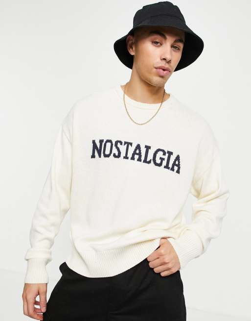 New Look - Ruimvallende gebreide trui met Nostalgia-print in gebroken wit, 2 van 4