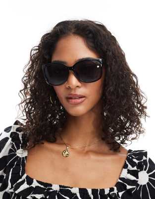 New Look - Runde Oversize-Sonnenbrille in Schwarz