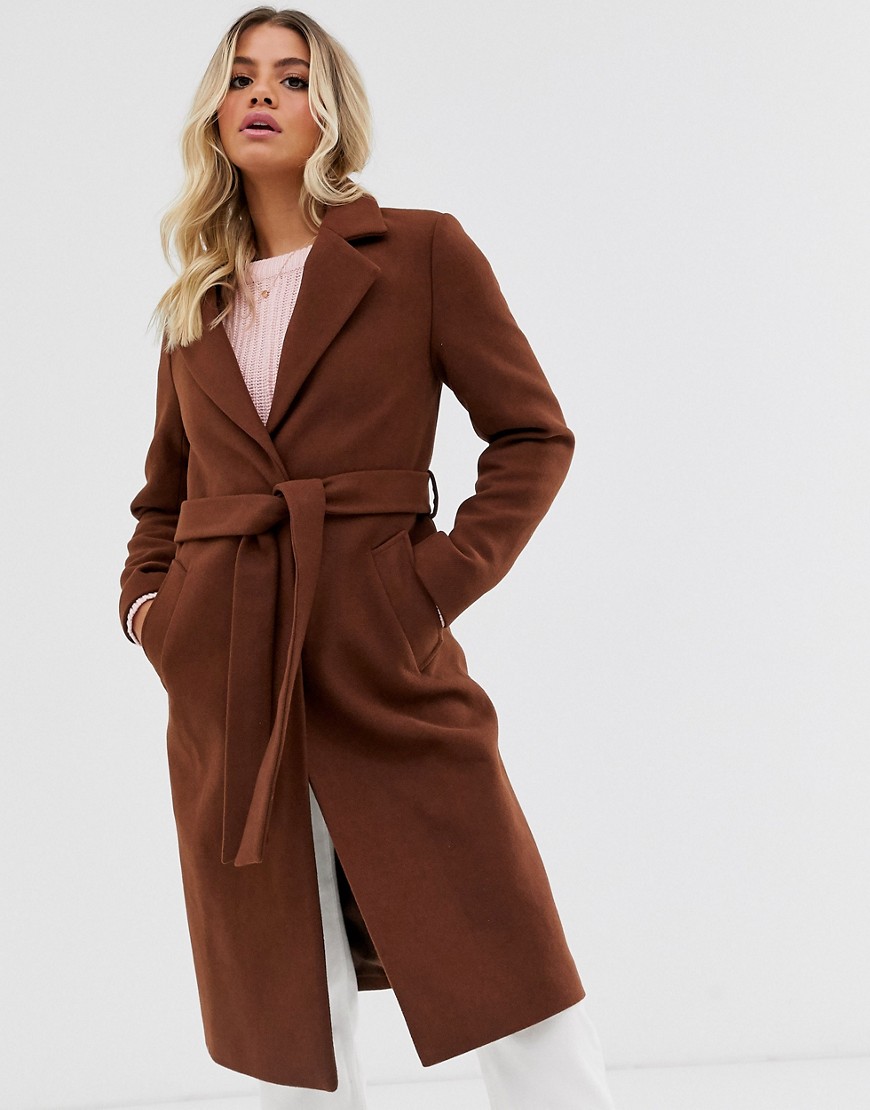 New Look — Rustfarvet skræddersyet frakke med bælte-Rød