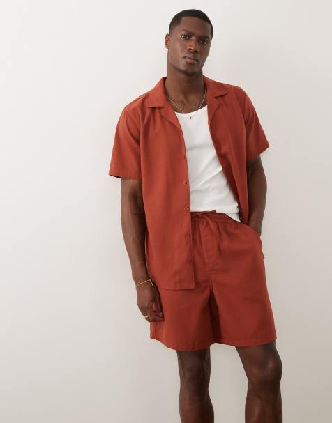New Look - Rustfarvet sæt med skjorte med reverskrave og shorts i hørlook - view 1