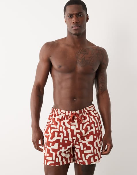 New Look - Rustrøde badeshorts med geometrisk print - view 1