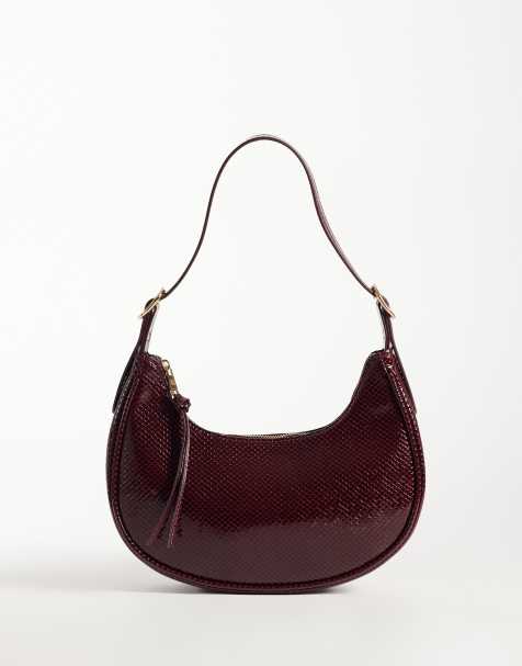 New Look sac à épaule ovale à encolure arrondie effet croco bordeaux - view 1