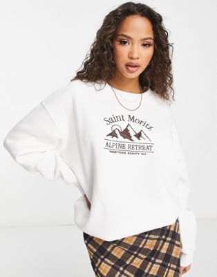 New Look Saint Moritz slogan sweatshirt in white
