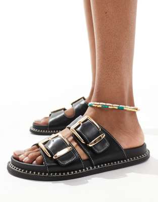 New Look - Sandalen in Schwarz mit doppeltem Riemen und Kontrastnaht