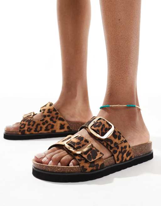 New Look - Sandalen met dubbele bandjes en gespen in luipaardprint