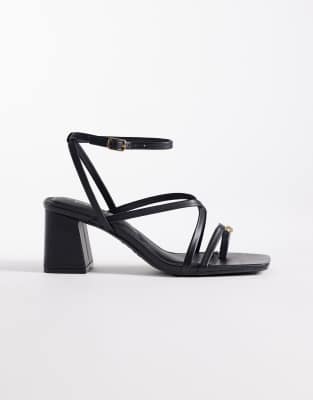 Sandales à talon avec boucle à l'orteil et détail en métal - Noir 41