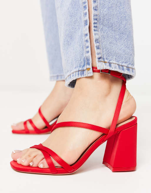 New Look Sandales talon carr et brides Rouge ASOS