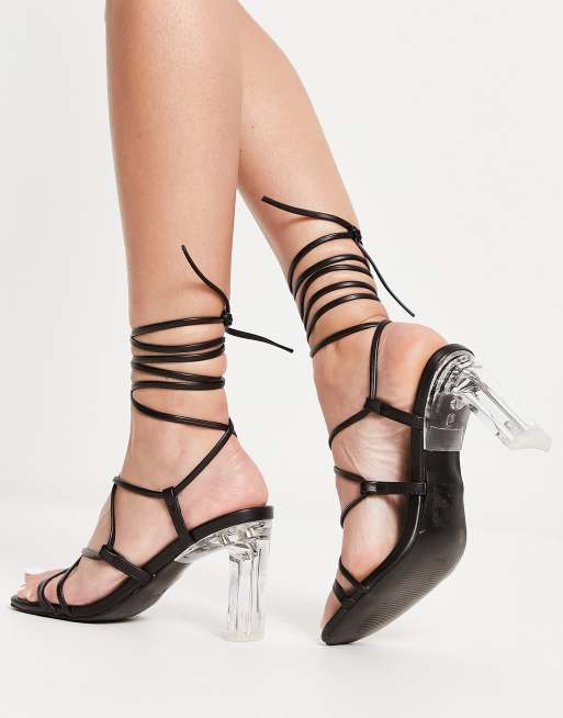 New Look Sandales talon transparent et liens nouer Noir