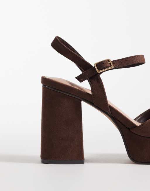 New Look - Sandales en suédine à talon et semelle plateforme - Marron, 3 de 4