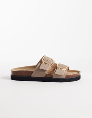 New Look - Sandales plates à double boucle - Fauve-Brown