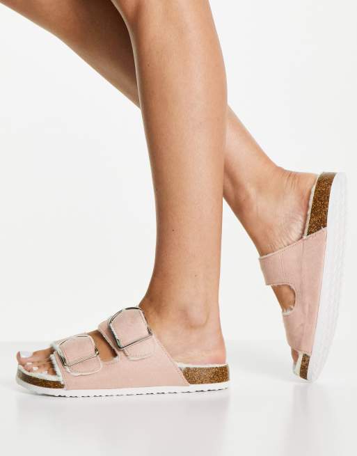 New Look - Sandales plates doublées de fausse fourrure - Rose, 3 de 4