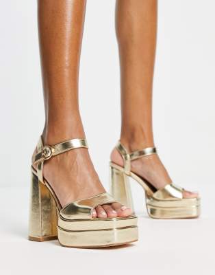 gold open toe chunky heels