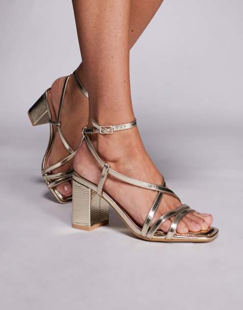 New Look - Sandali con tacco largo e fascette multiple color oro - view 1