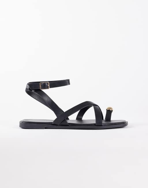 New Look - Sandali infra-alluce neri con fascette multiple e dettaglio dorato